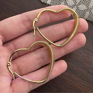 Gold Spiral Heart Hoop Earrings